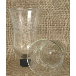 2 Clear Glass Candle Holders Votives Etched Scenic Design Vintage Home Interiors